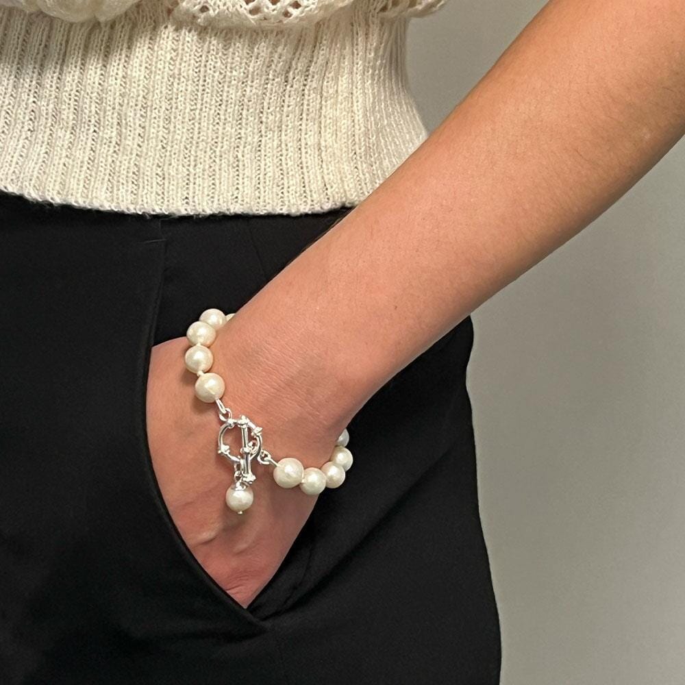 Outlet Toggle Pearl Silver Bracelet - Cream Pearl