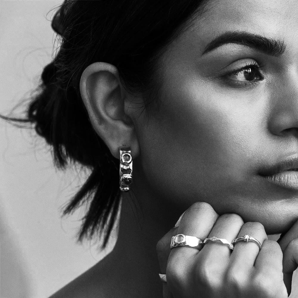 NU & MII Bejewelled Hoop Silver Earrings