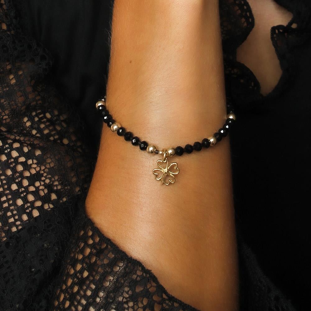 Lady in Black Gold Plated Crystal Bracelet Clover