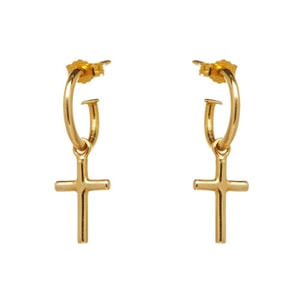 NU & MII Hoop with Cross Gold Plated Earrings