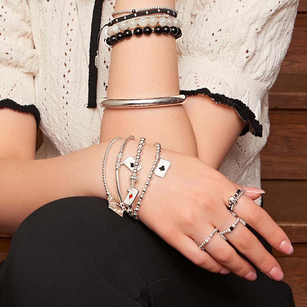 Four of a Kind Cards Silver Bracelet Stack