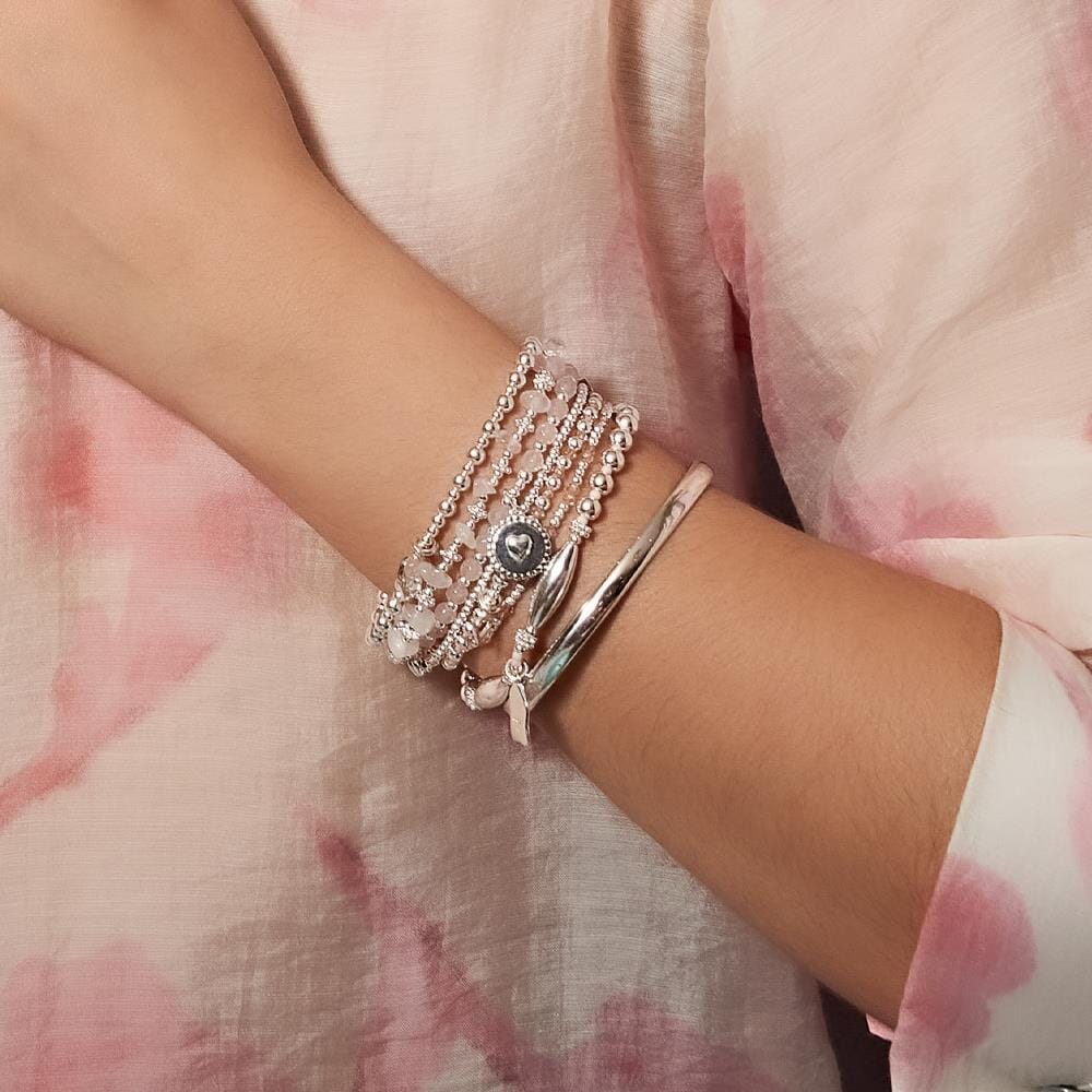 Rose Quartz Orchid Silver Charm Bracelet - Personalised