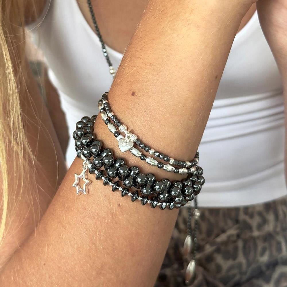 Hematite Disc Silver Bracelet - Star