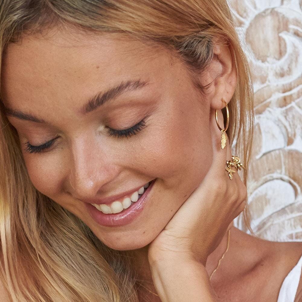 Feather Hoop Gold Plated Earrings