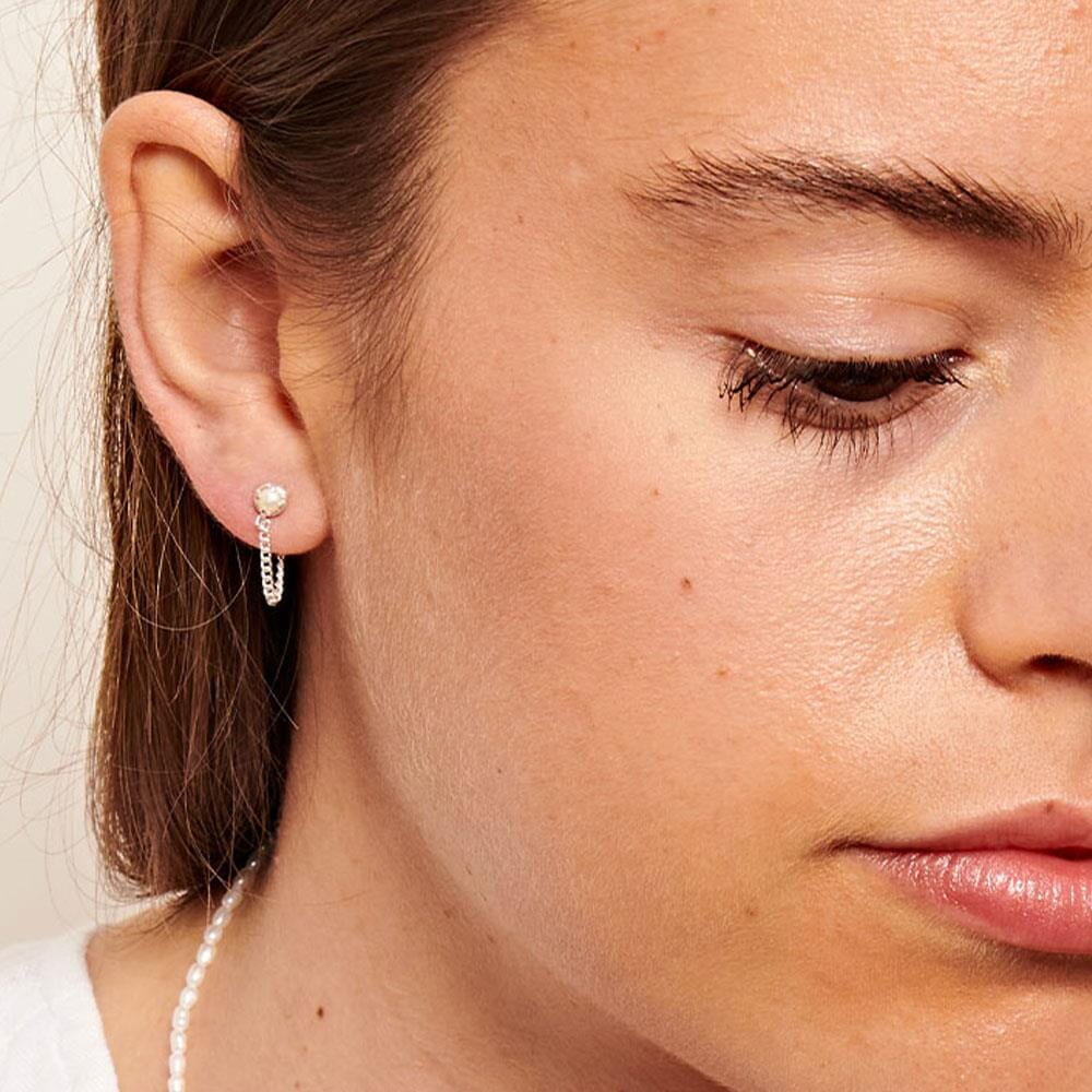 Outlet NU & MII Pearl Stud Chain Silver Earrings