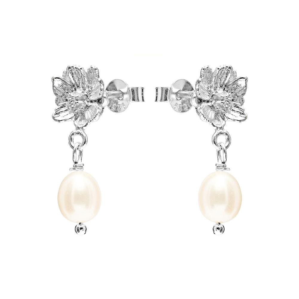 Poppy Pearl Silver Stud Earrings