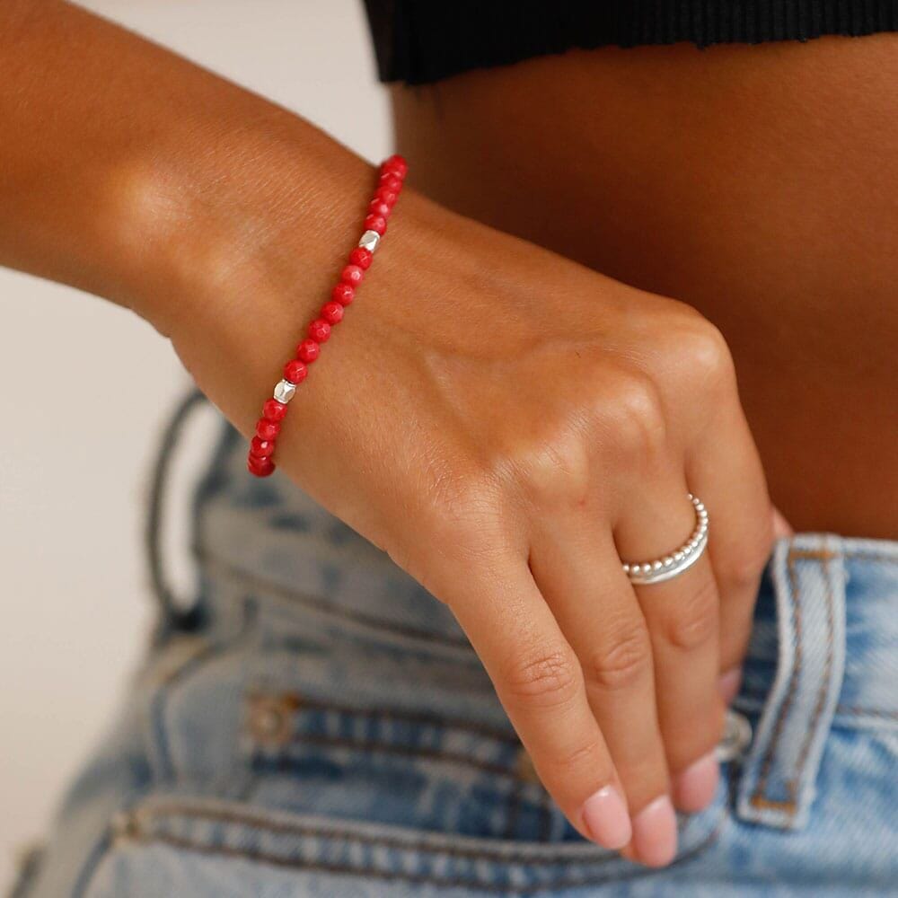 NU & MII Boho Silver Bracelet - Red Bamboo