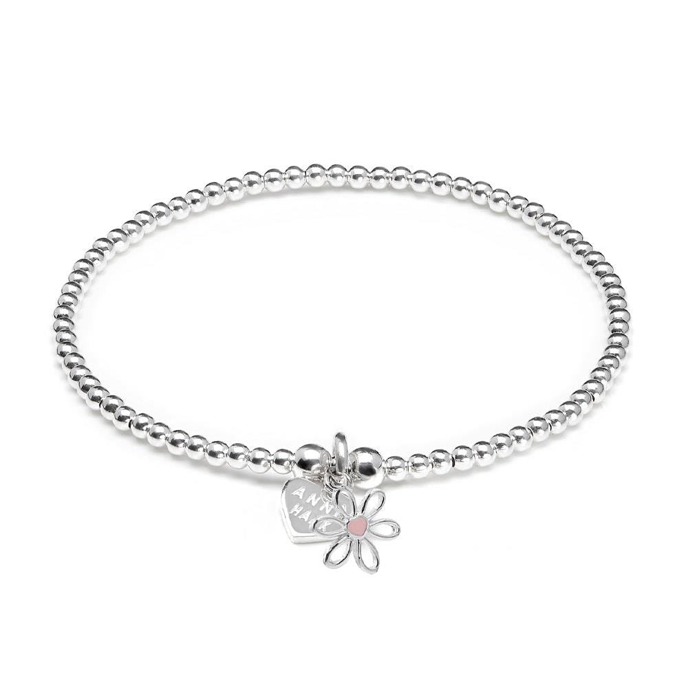 Santeenie Silver Enamel Flower Heart Charm Bracelet - Choice of Colour