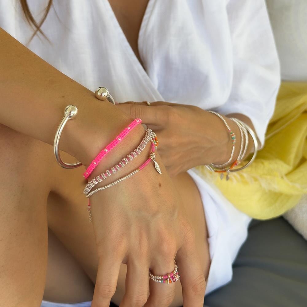 Luminous Neon Pink Silver Stack