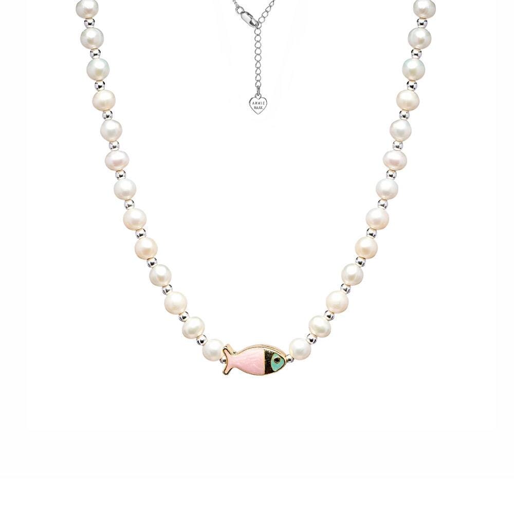 Pisces Fish Pink Pearl Necklace
