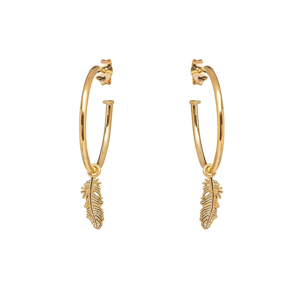 Feather Hoop Gold Plated Earrings