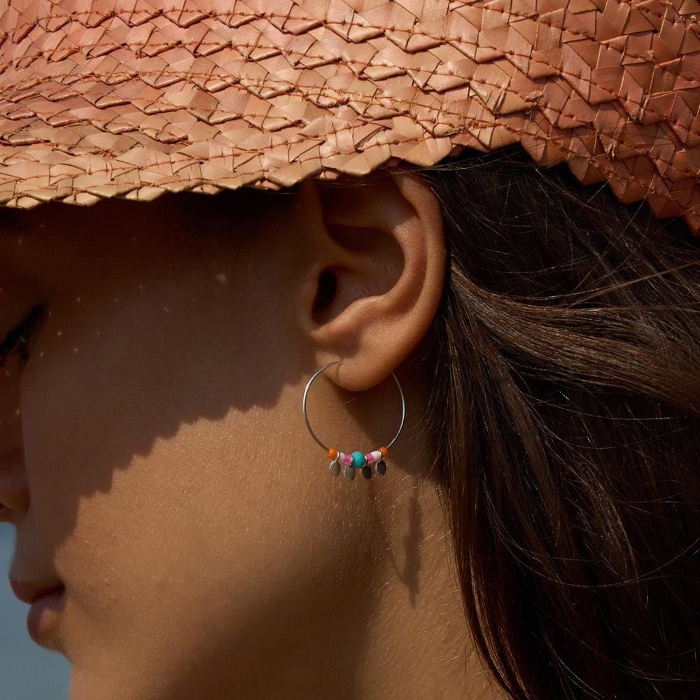 Boho Hoop Silver Earrings - Turquoise