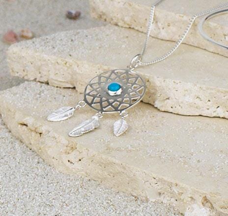 Turquoise Dreamcatcher Silver Necklace