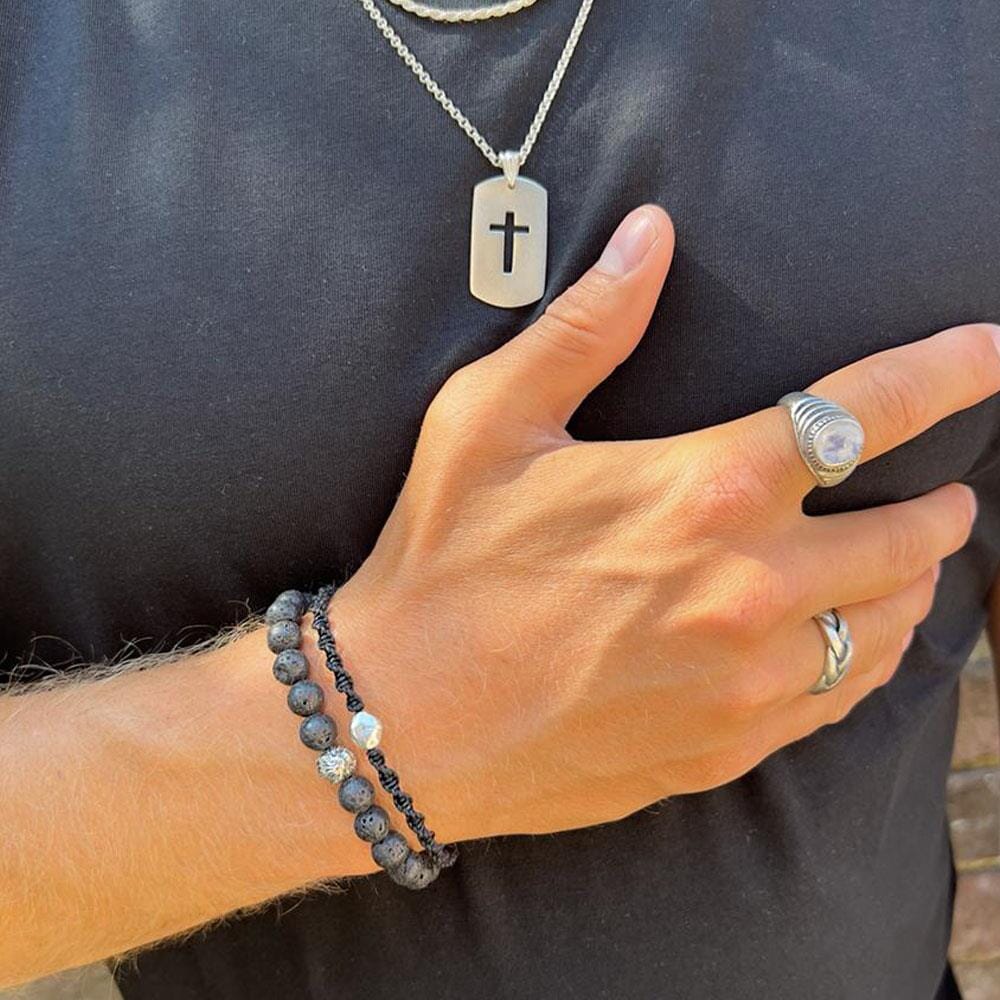 42 Men's Nugget Friendship Silver Bracelet - Black