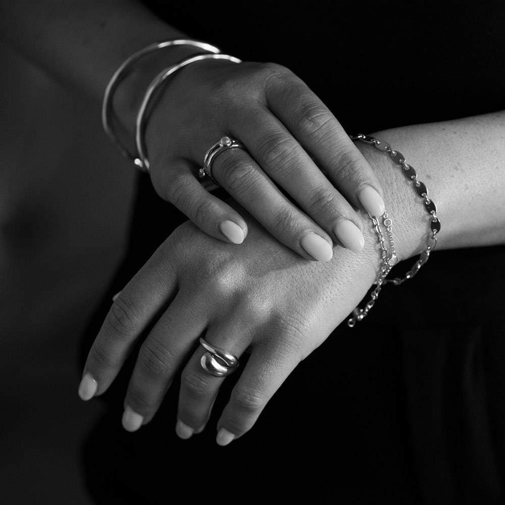 Liv Bentley Moonstone Molten Silver Ring Stack