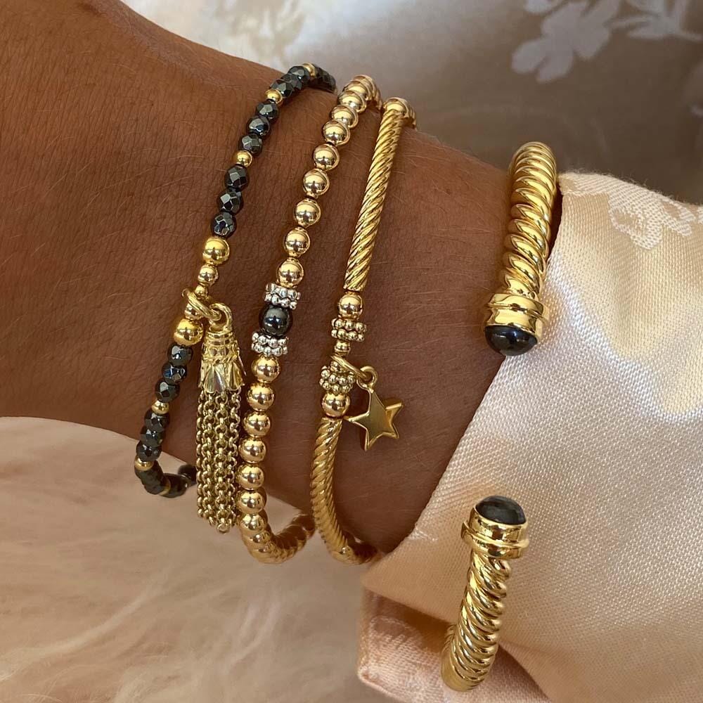 Hematite Twirl Gold Bangle