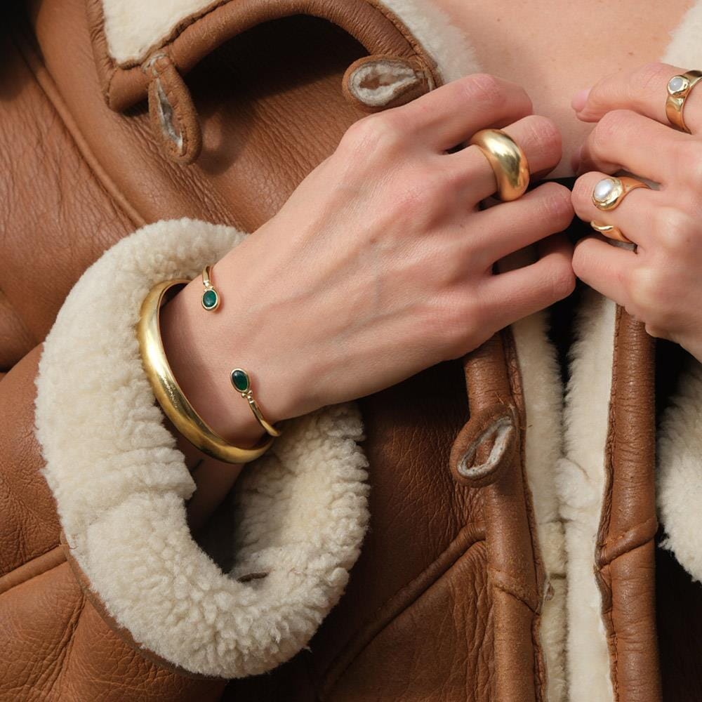NU & MII Jade Oval Gold Plated Bangle