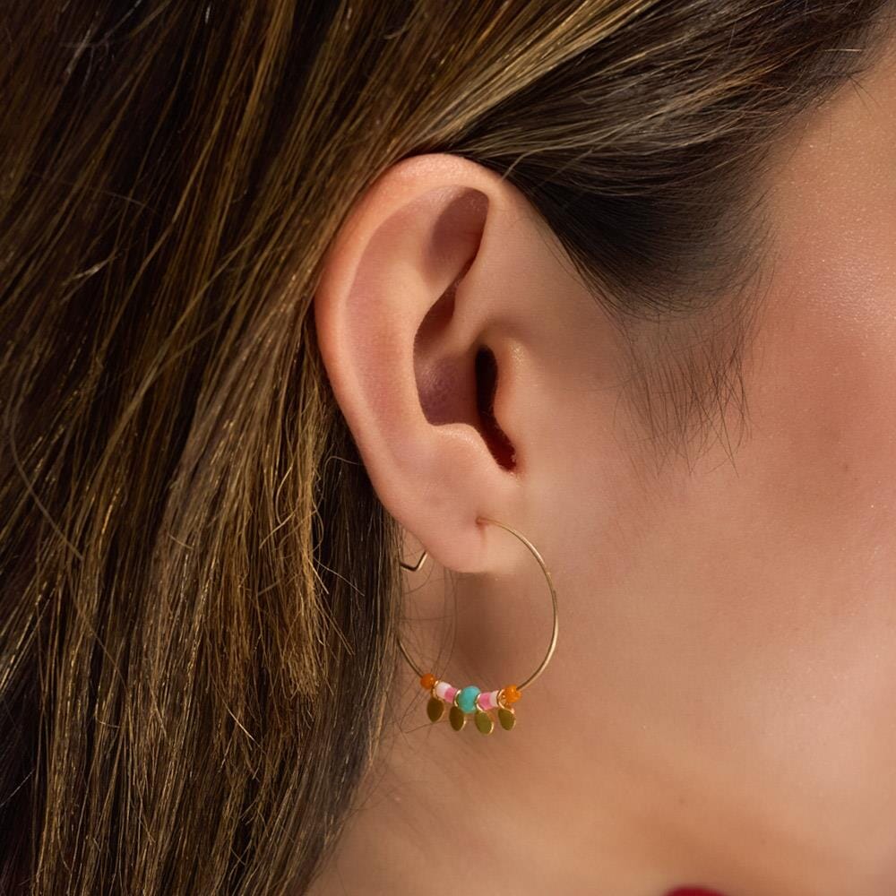 Outlet Boho Hoop Gold Plated Earrings - Turquoise