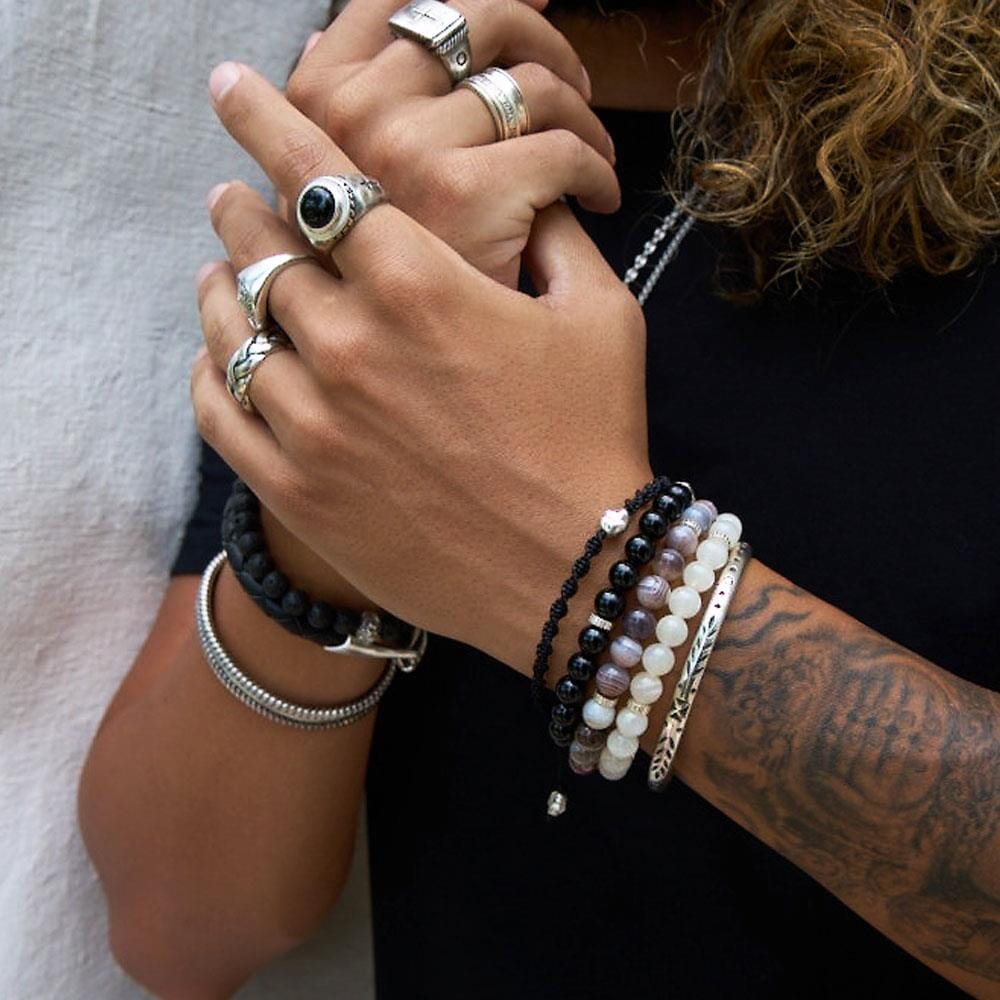 42 Men's Black Tourmaline Grounding Silver Bracelet