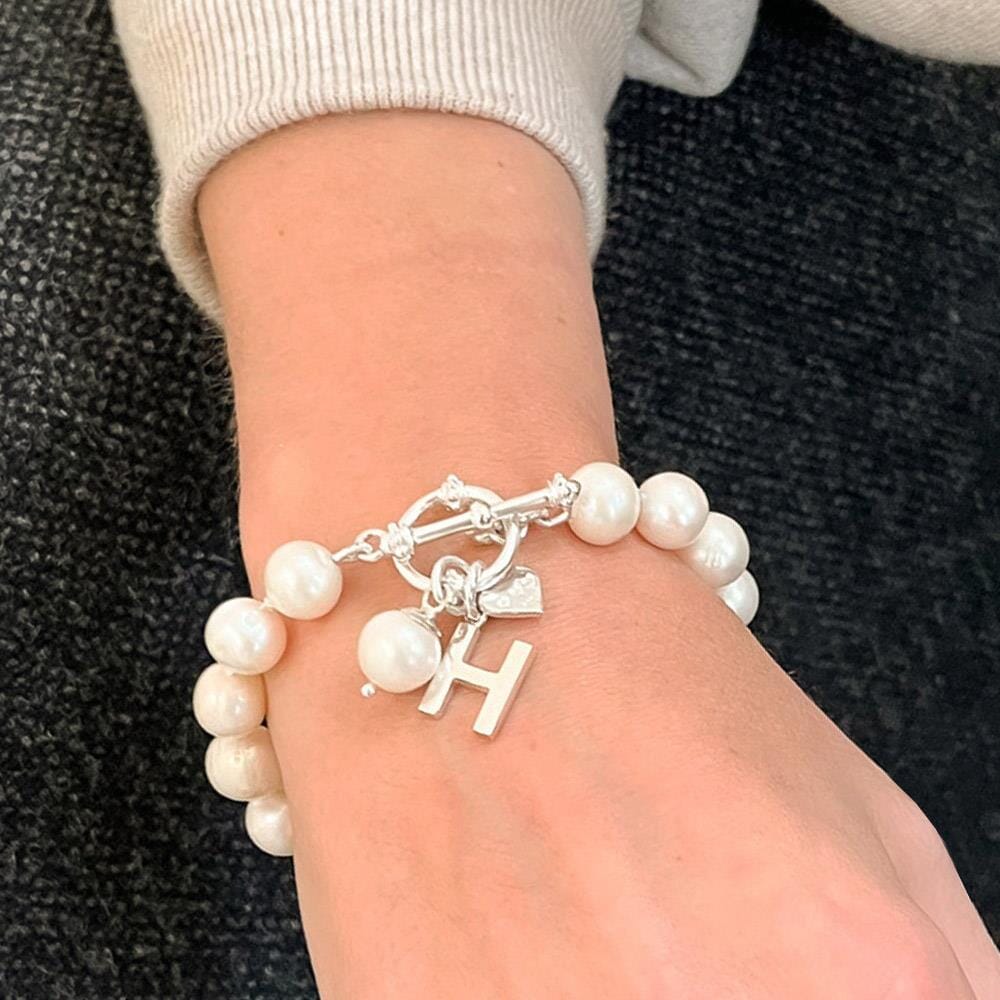 Toggle Pearl Silver Bracelet - Initial