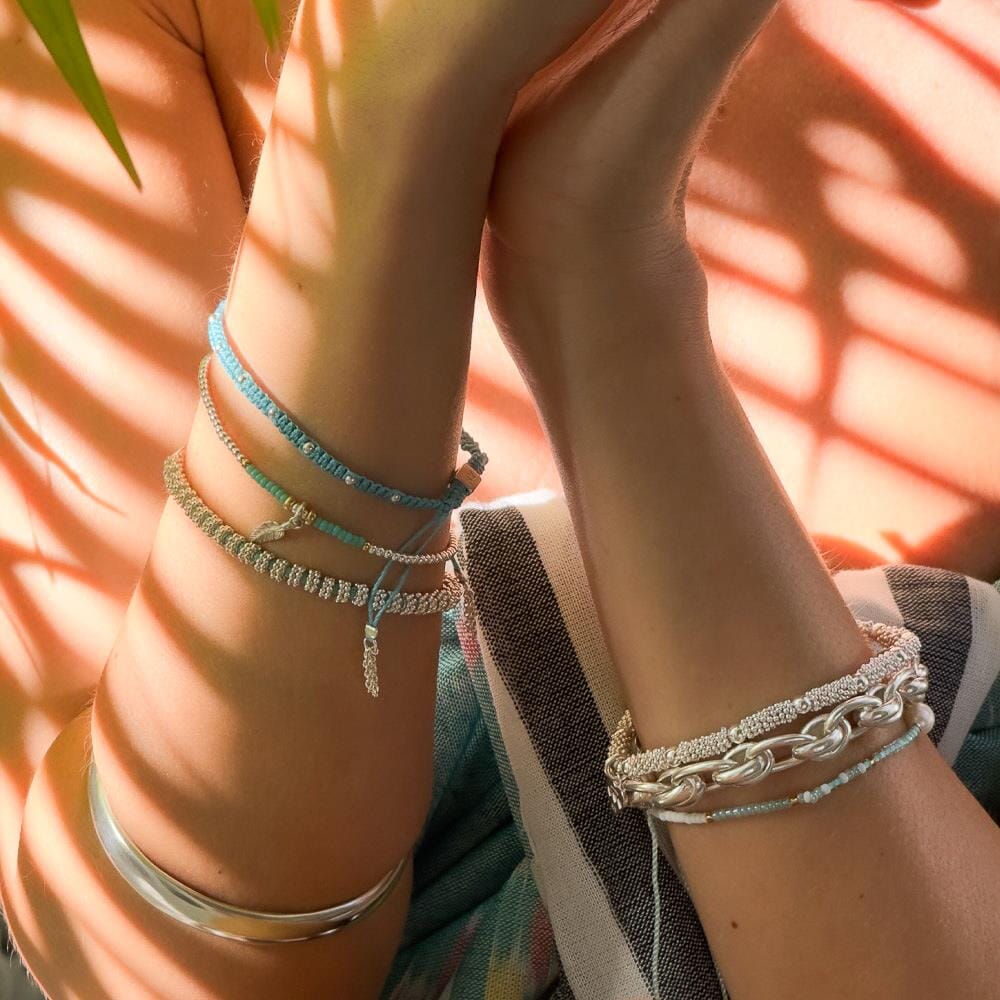 Luminous Neon Turquoise Silver Stack