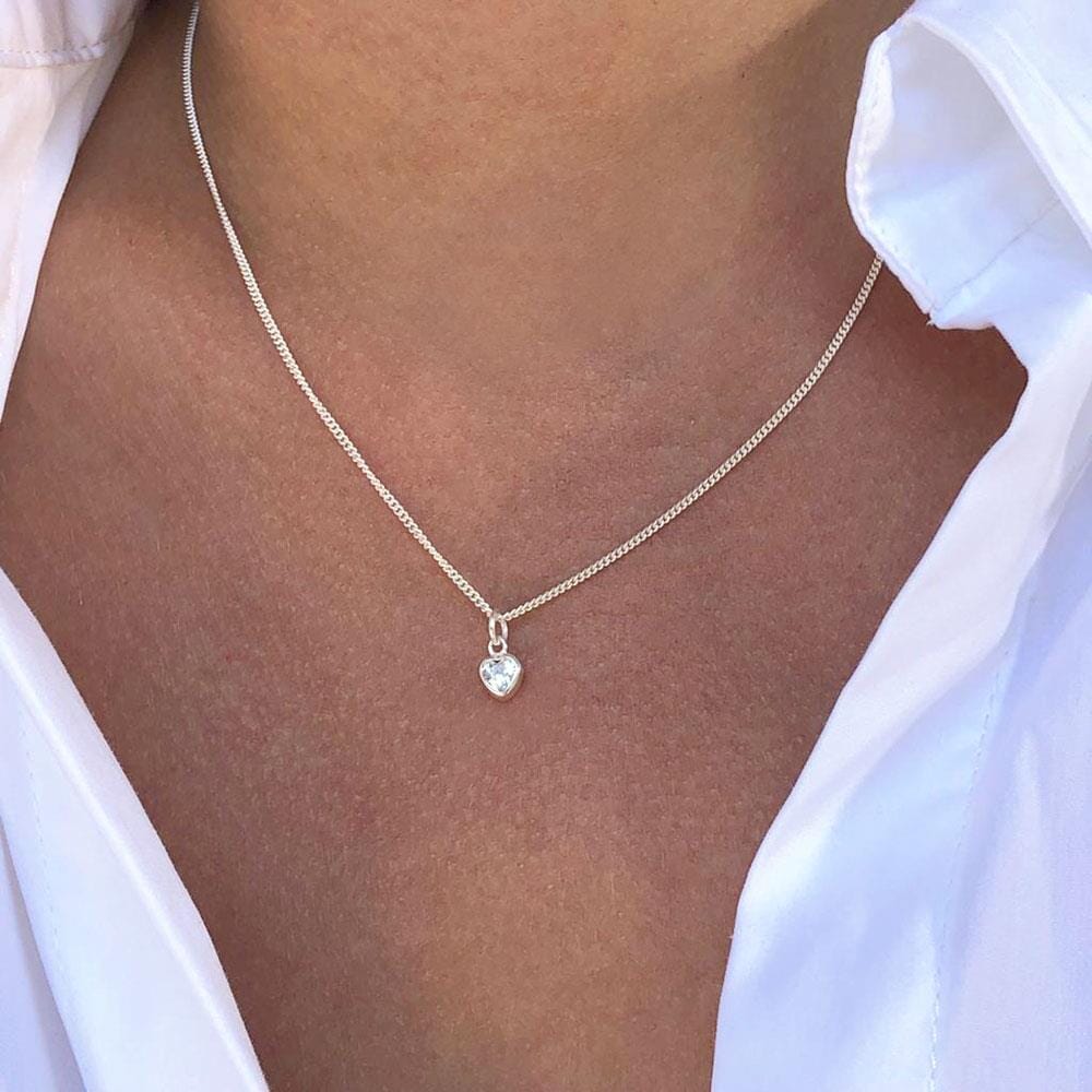 Tiny Crystal Zirconia Heart Sterling Silver Necklace