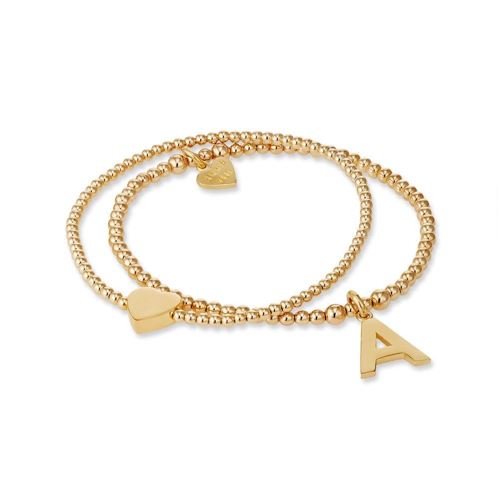Bella Anna Gold plated Bracelet Stack with Initial Charm