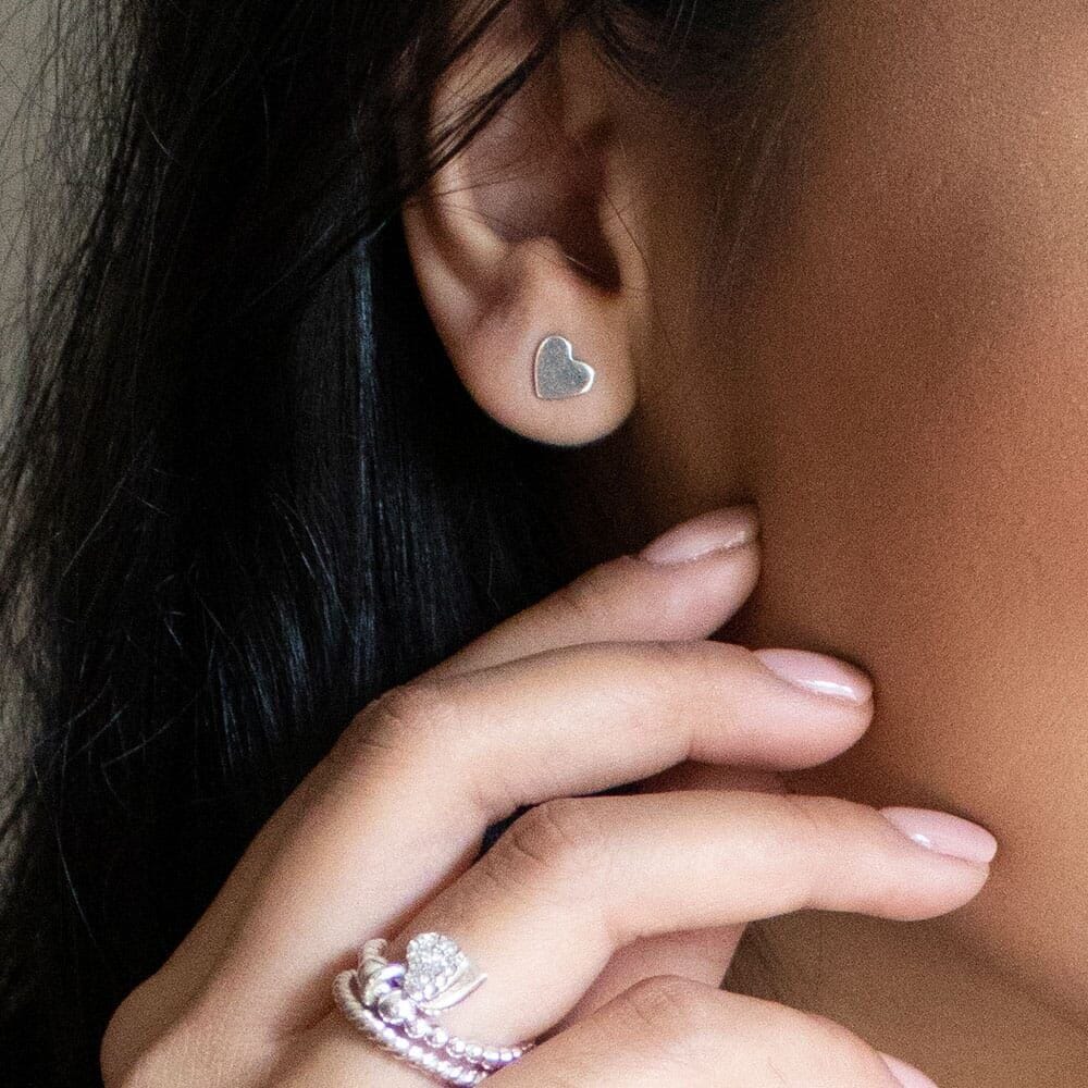Saba Heart Silver Stud Earrings