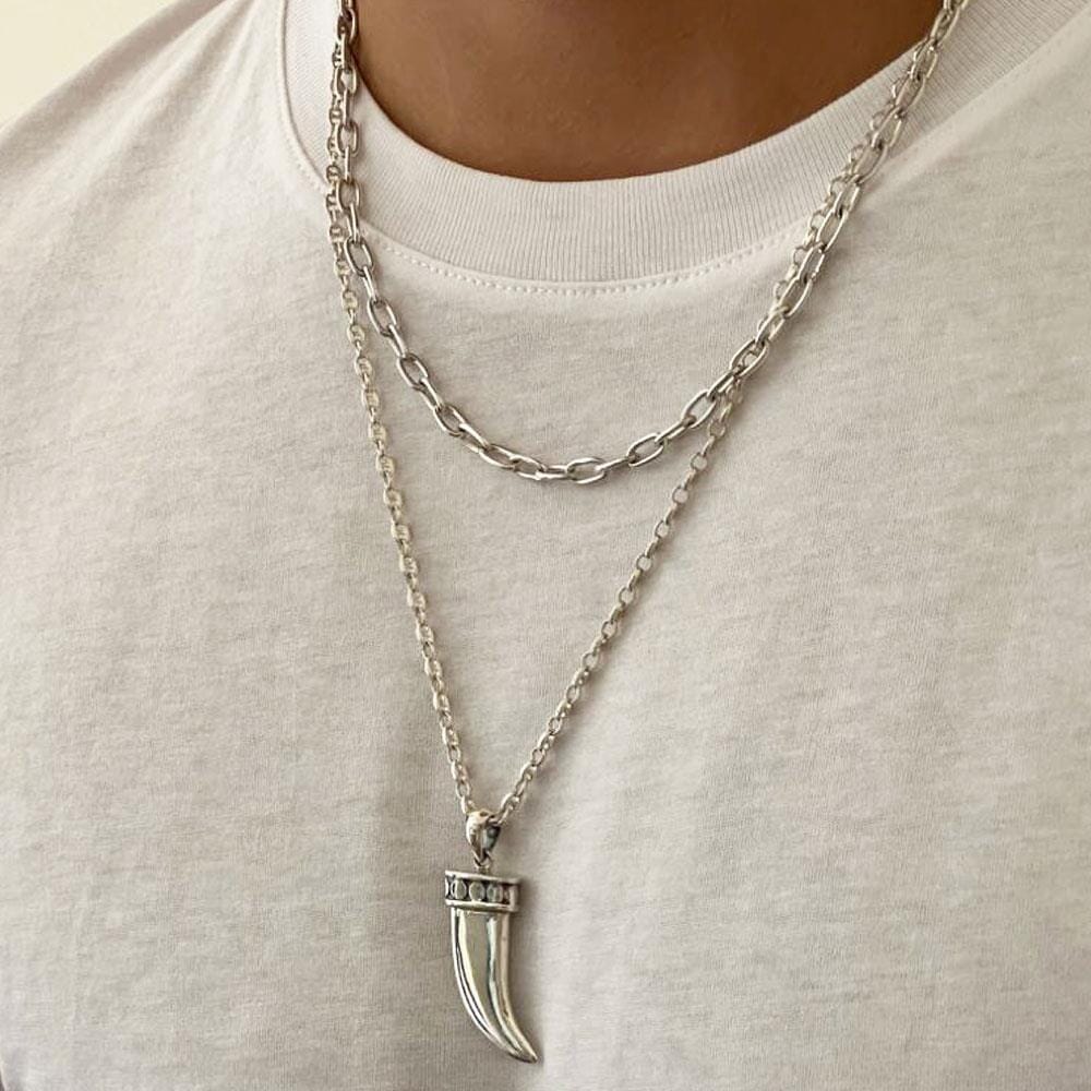 42 Men's Tiger's Tooth Silver Necklace
