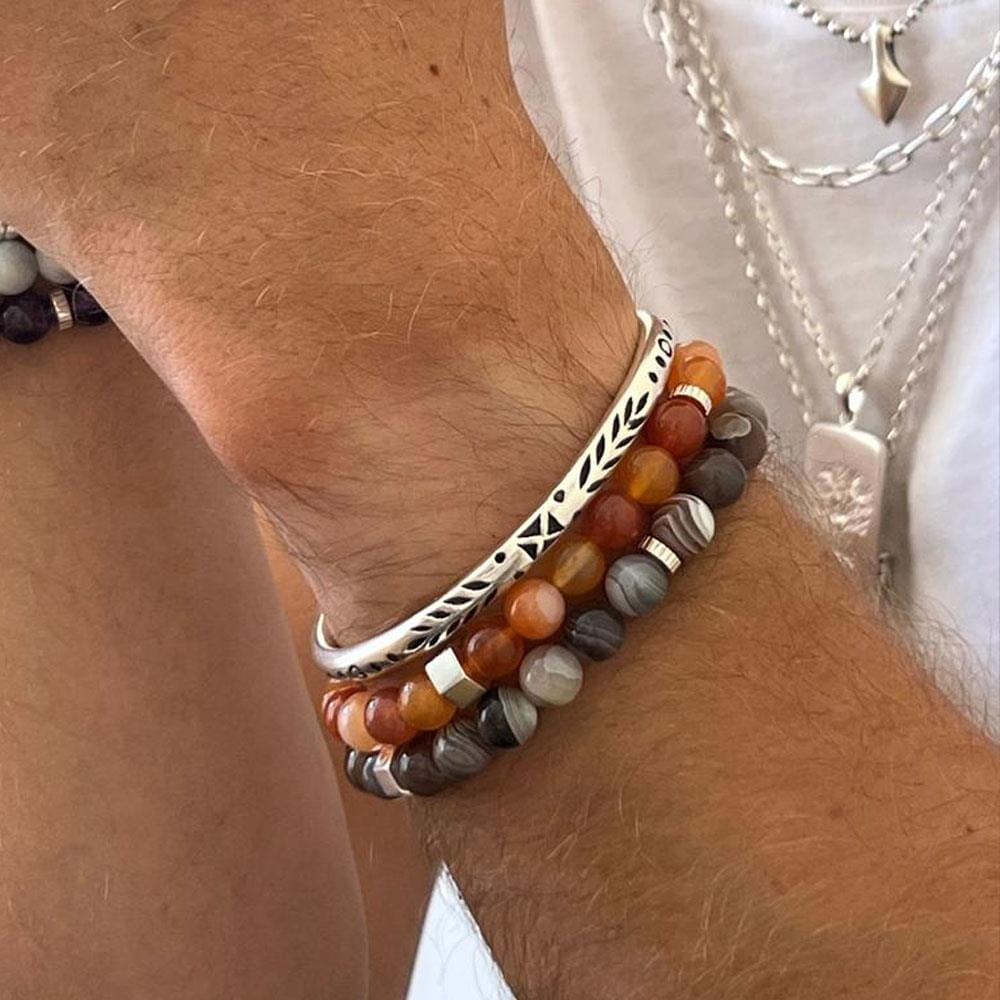 42 Men's Botswana Agate Comfort Silver Bracelet
