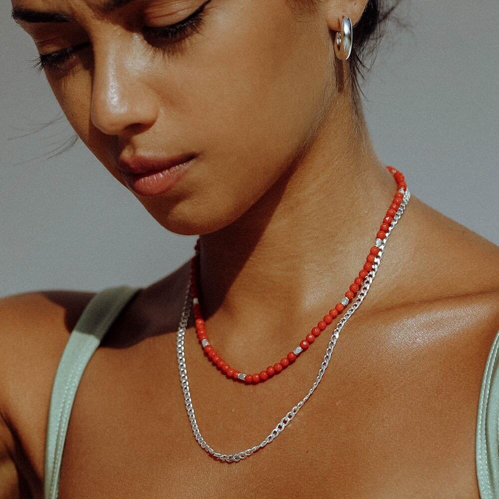 NU & MII Boho Silver Necklace - Red Bamboo