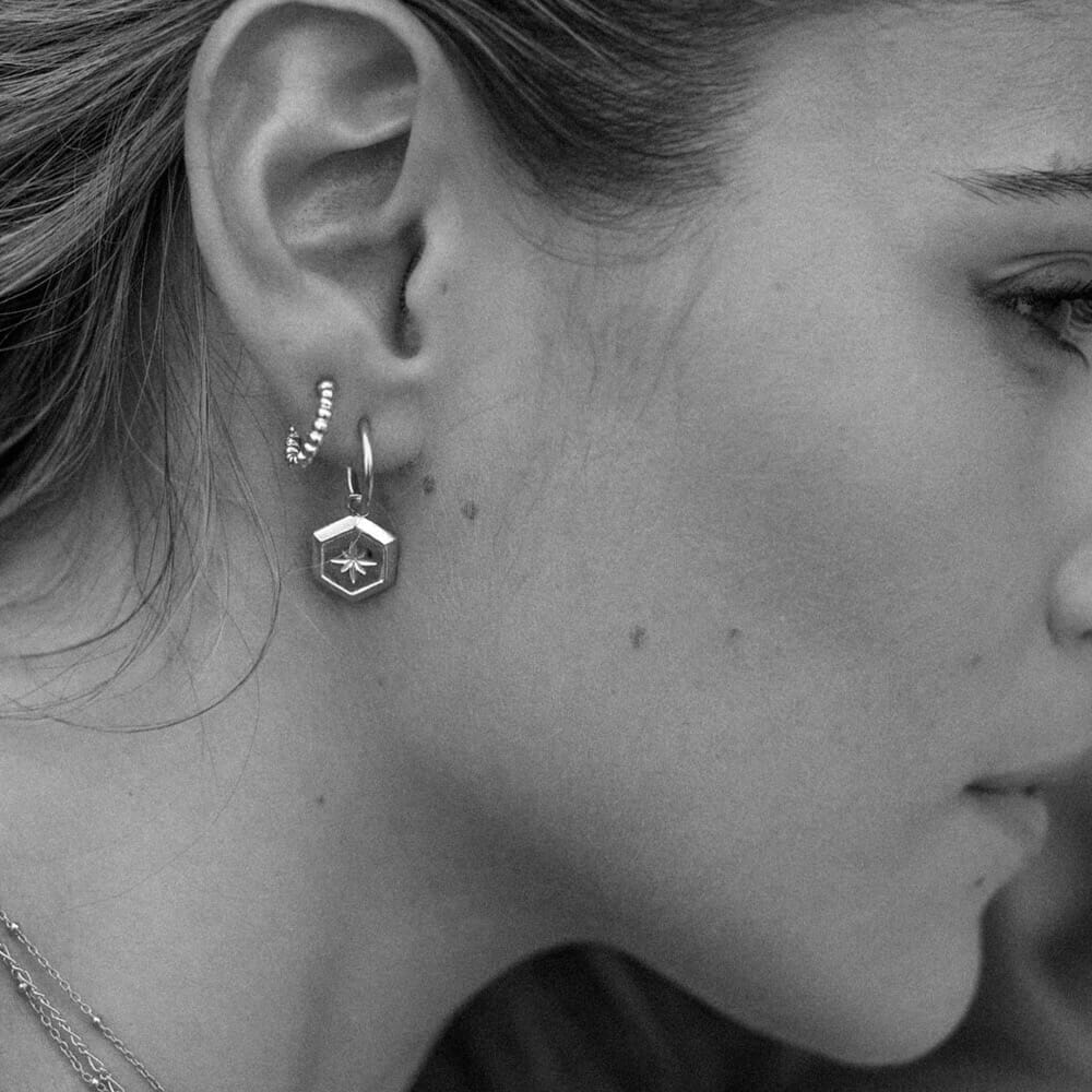 Outlet NU & MII Havana Star Hoop Silver Earrings