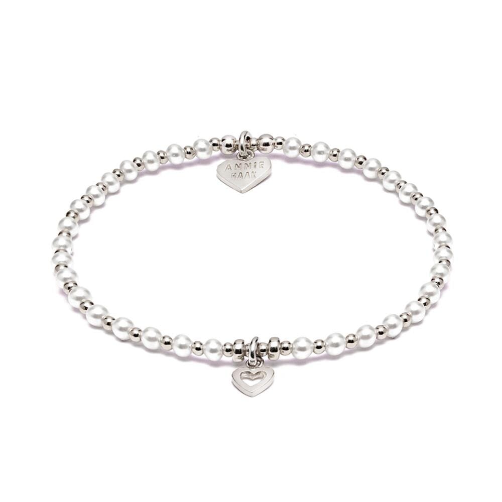 Pretty Pearl Heart Silver Charm Bracelet
