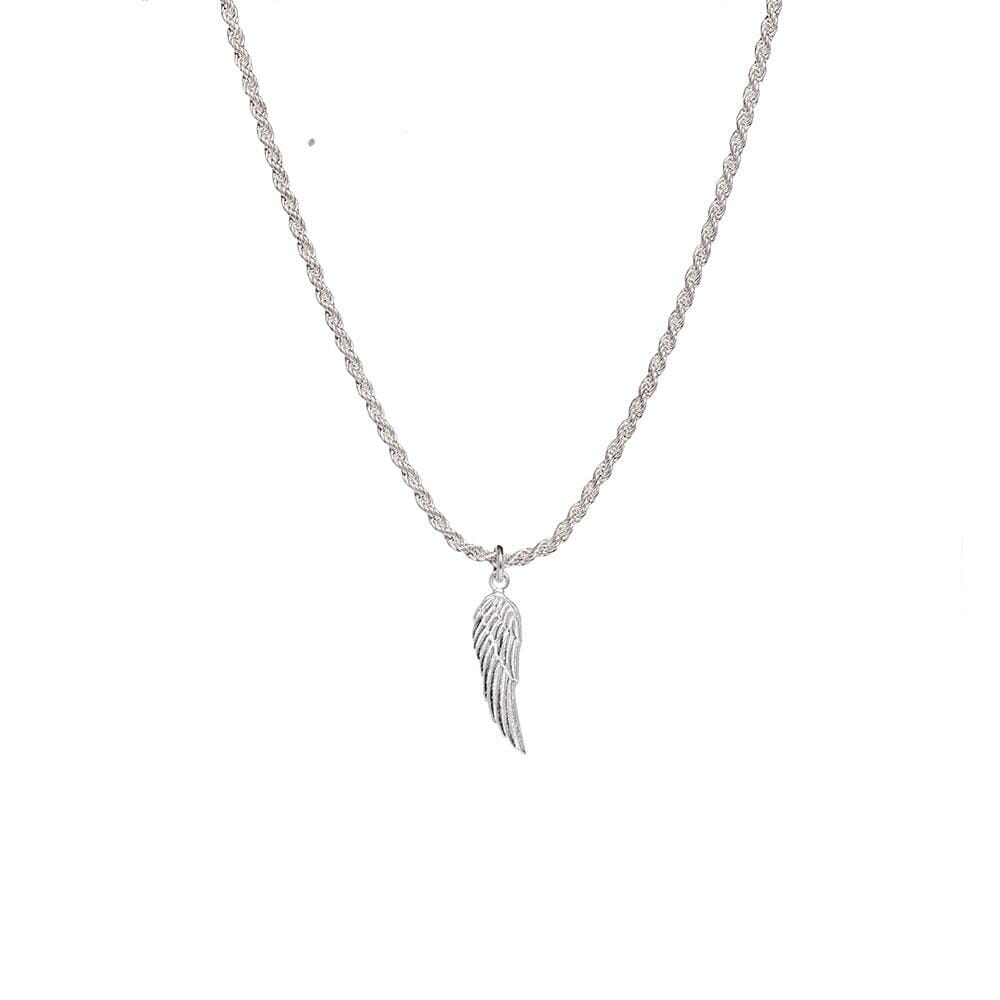 42 Men's Rope Silver Chain Necklace - Angel Wing