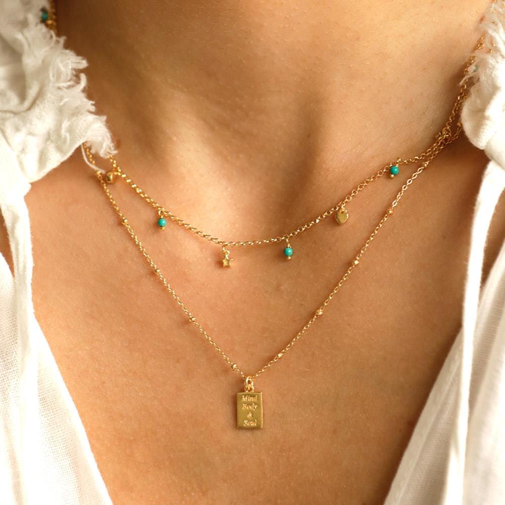 Outlet Turquoise Hearts and Stars Gold Plated Necklace