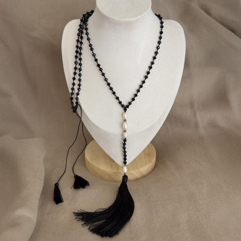 Tassel Pearl Beaded Long Necklace - Choice of Colour