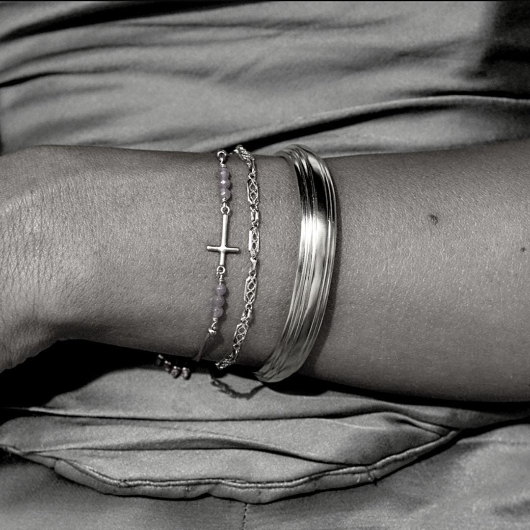 Outlet NU & MII Semi - Precious Cross Friendship Silver Bracelet - Pink