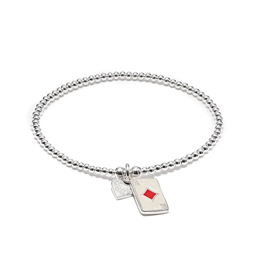 Santeenie Silver Charm Bracelet - Red Ace Diamonds Card