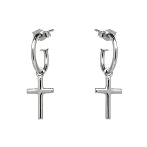 NU & MII Hoop with Cross Silver Earrings