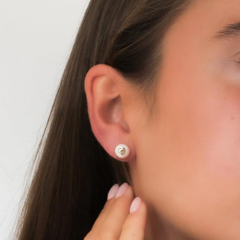 Pearl Heart Silver Stud Earrings