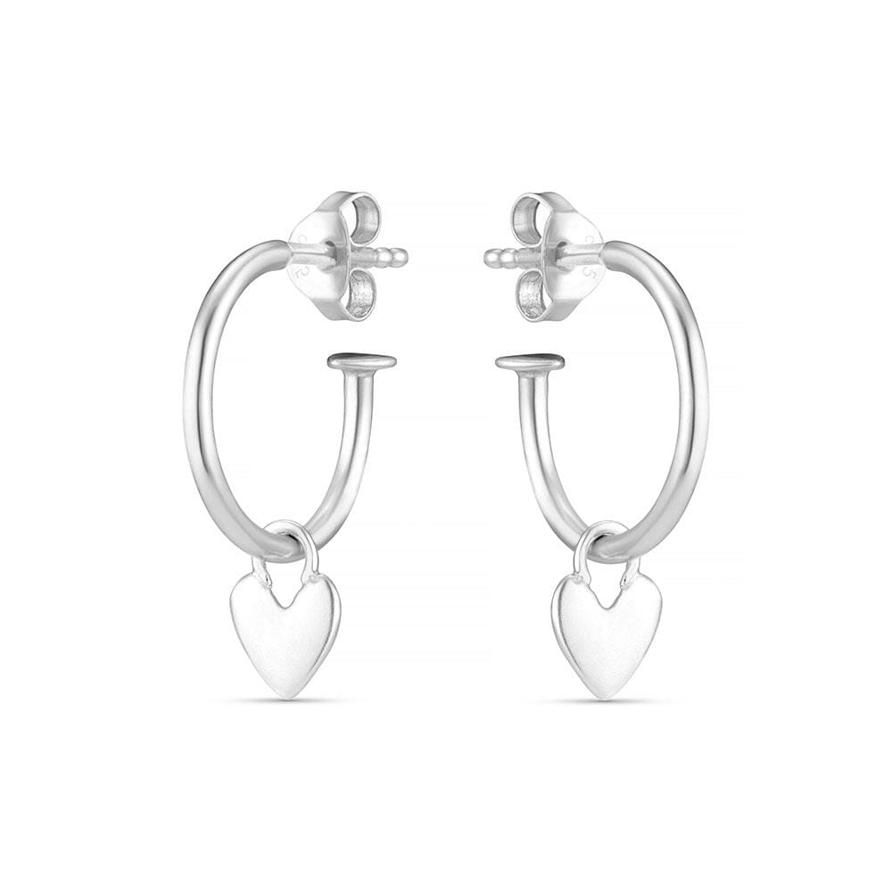 Weeny Heart Silver Hoop Earrings