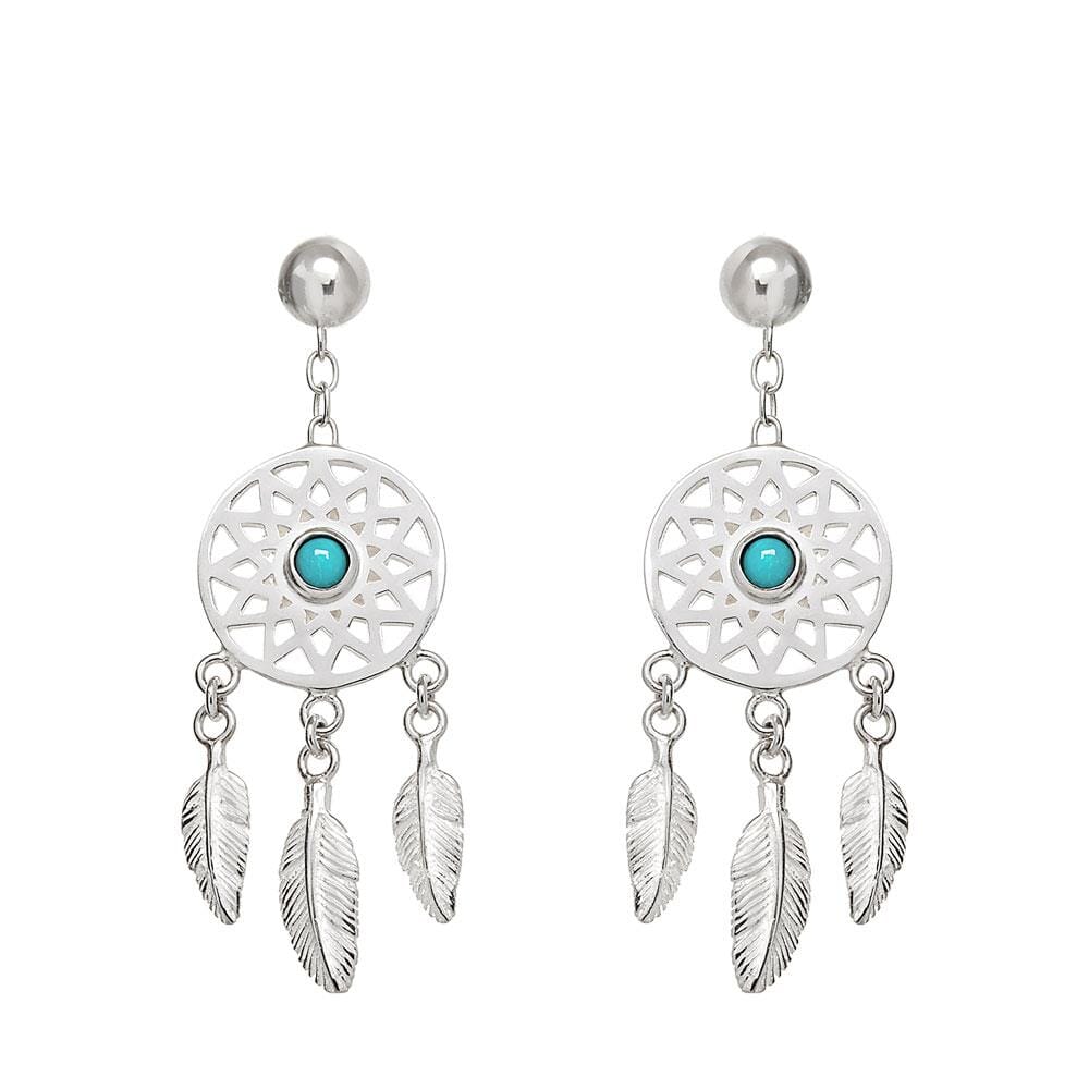 Turquoise Dreamcatcher Silver Earrings