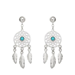 Turquoise Dreamcatcher Silver Earrings