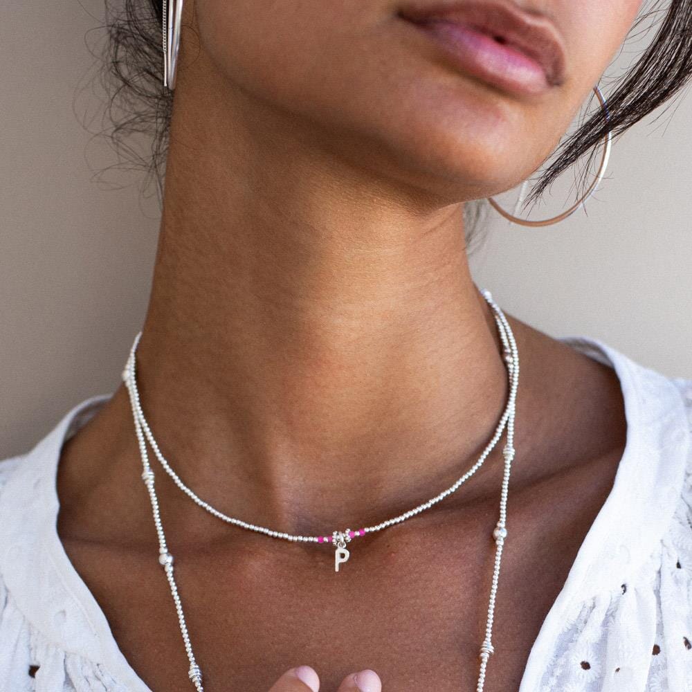 Piccolo Neon Orange Silver Charm Necklace - Choice of initial