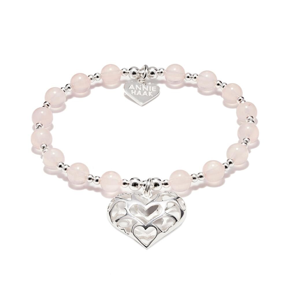 Rose Quartz Orchid Charm Bracelet Multi Heart