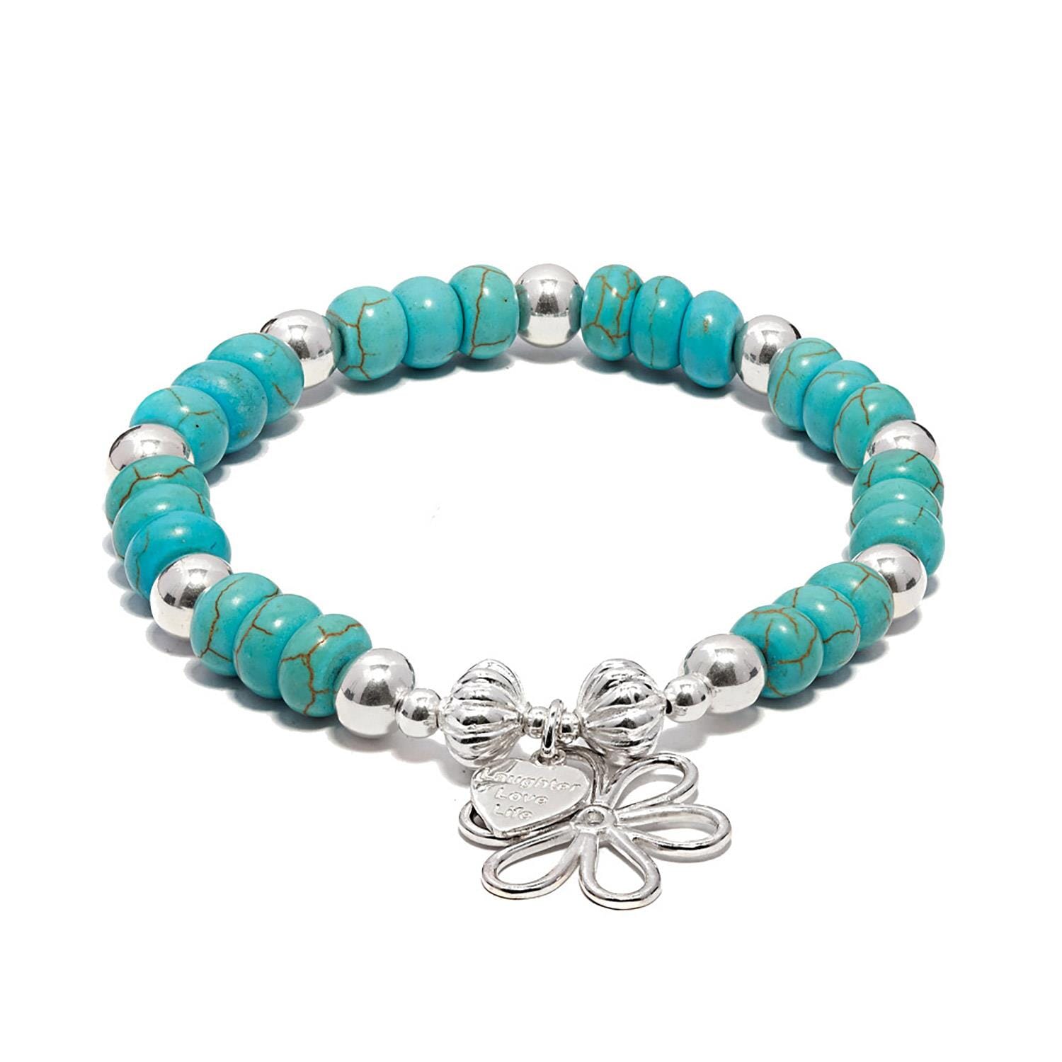 Capri Turquoise Silver Charm Bracelet Flower