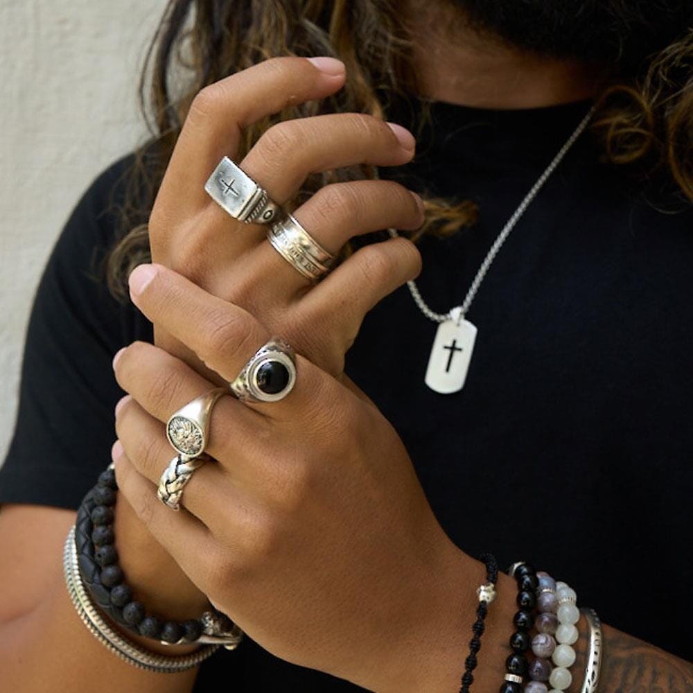 42 Men's Cross Silver Ring