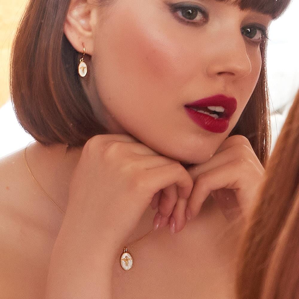 Cream Silhouette Angel Gold Plated Earrings