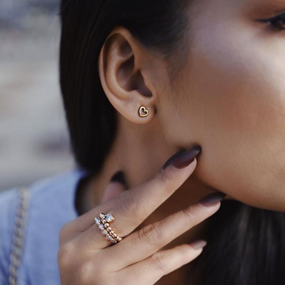 Open Heart Gold Plated Stud Earrings