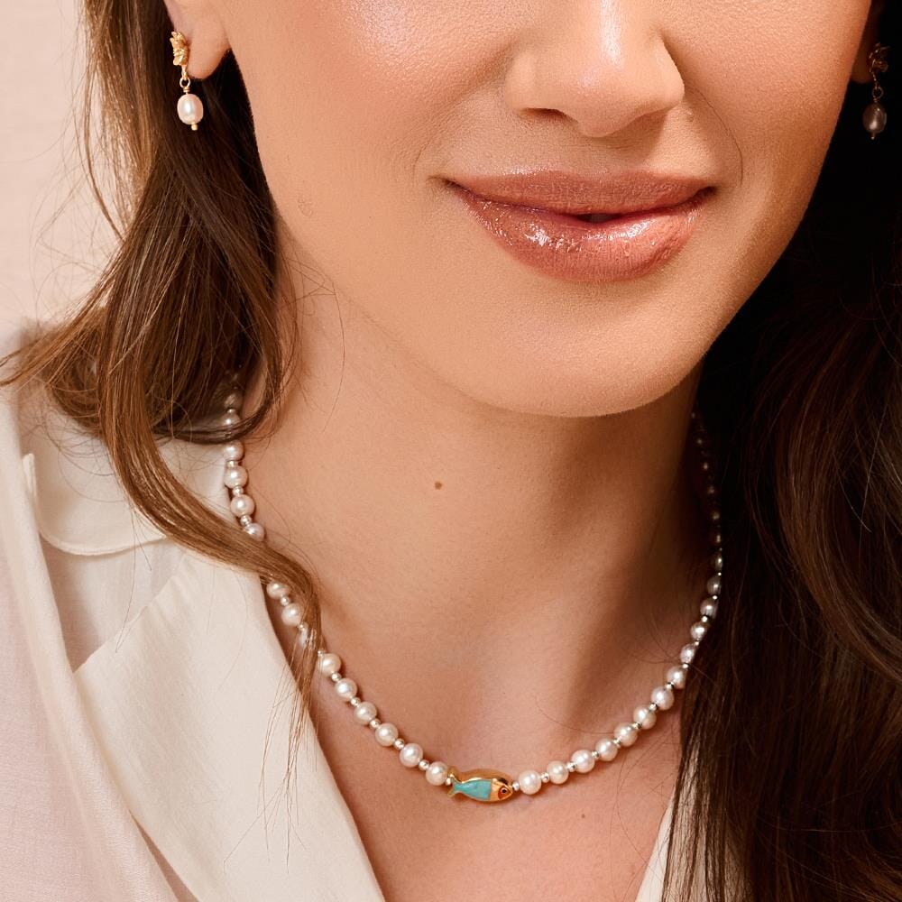 Pisces Fish Blue Pearl Necklace